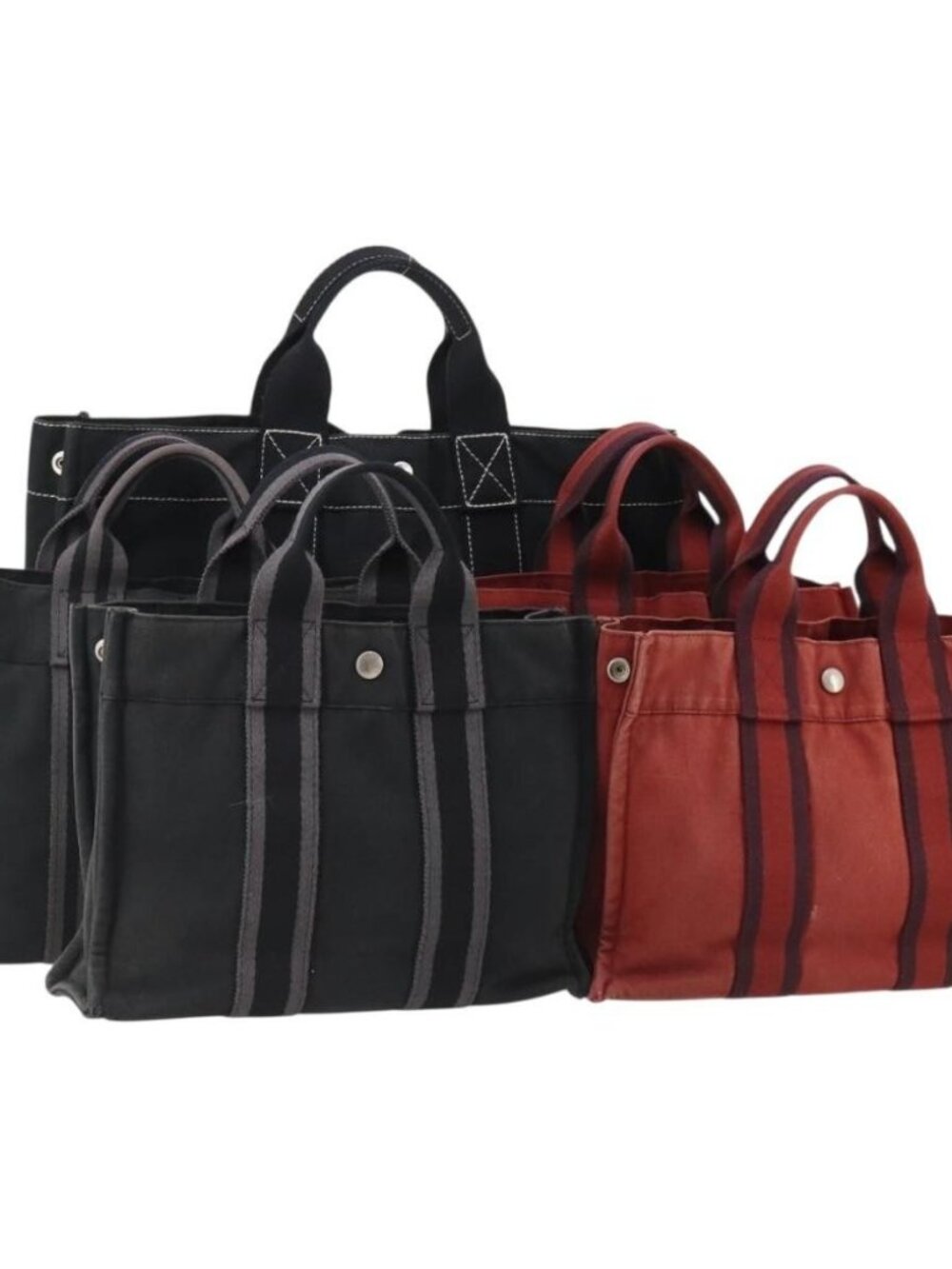 HERMES Fourre Tout Hand Bag Cotton 5 Set Red Gray Black Auth ti3989